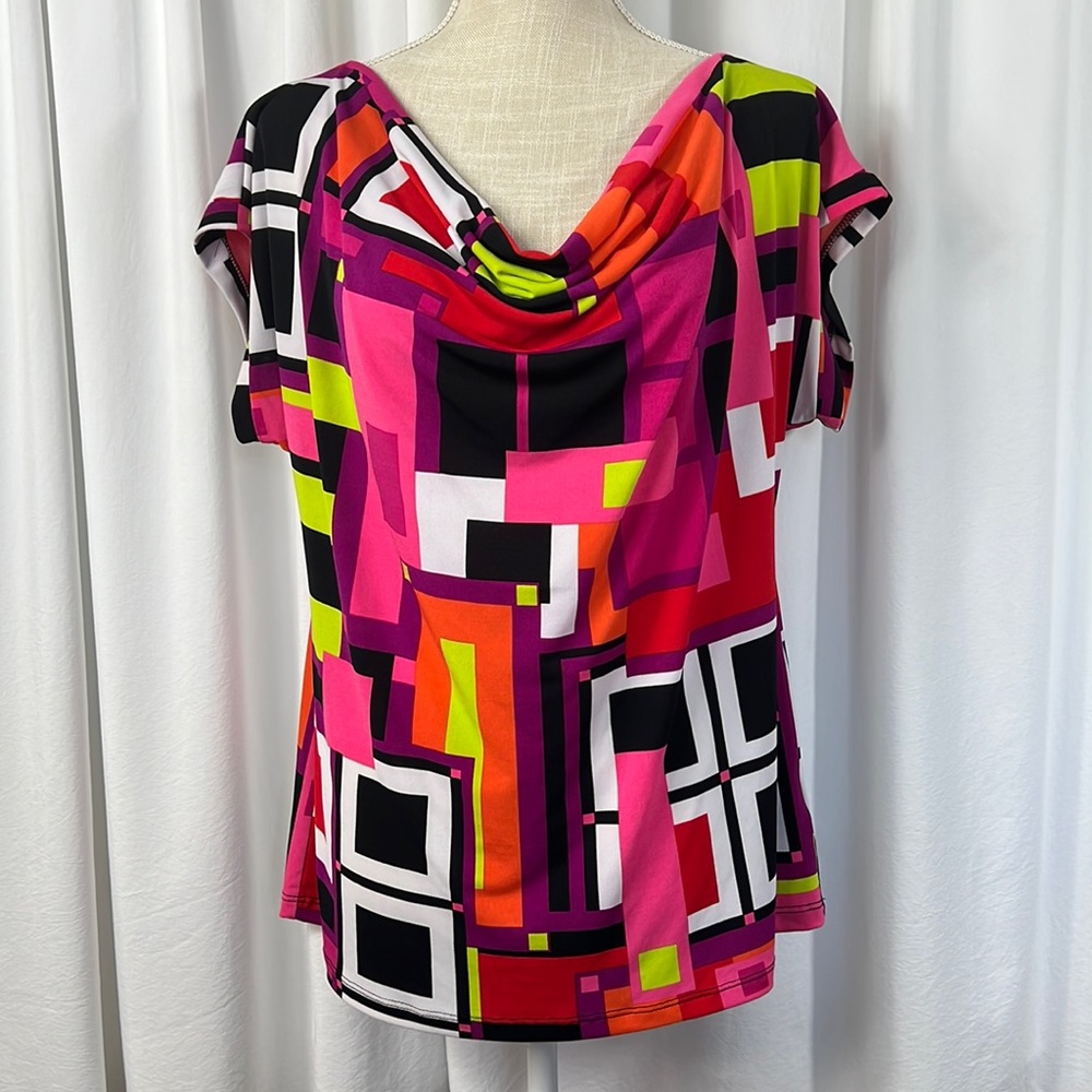 New Directions L Colorful Block Blouse